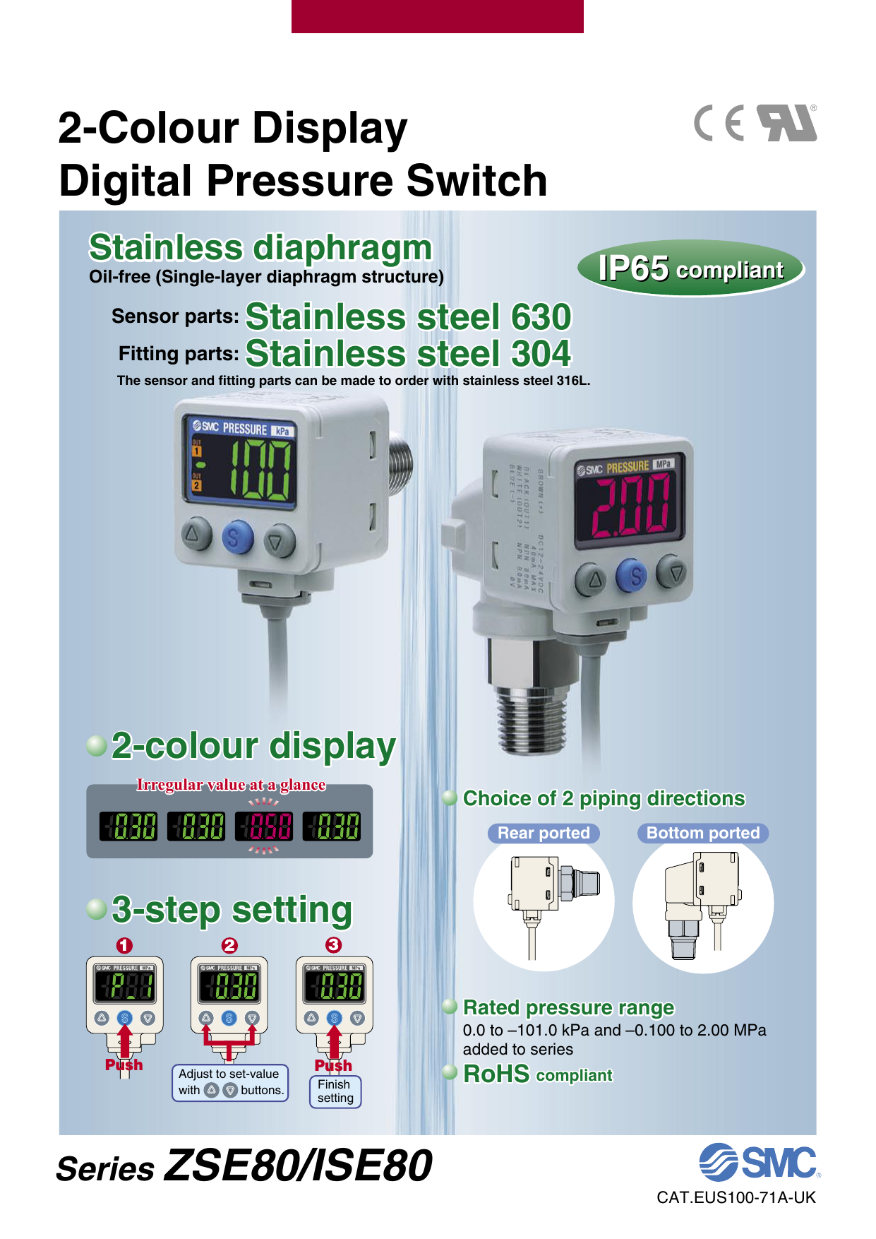 SMC Digital Pressure Switch New Model ZSE80F,P/N ZSE80F-N02-P-PC 100-100KPA 