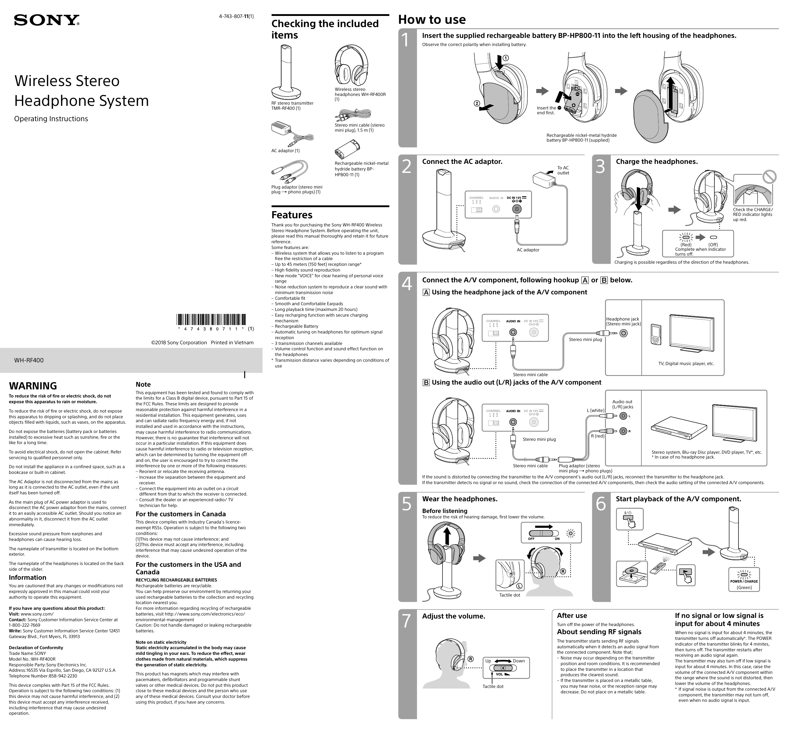 Sony WH-RF400 RF400 Wireless Home 
